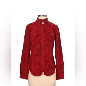 Michael Michael Kors Red Snakeskin Print Zip-Front Jacket Blouse XS